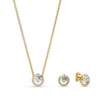Sparkling Round Halo Pendant Collier Necklace and Earrings